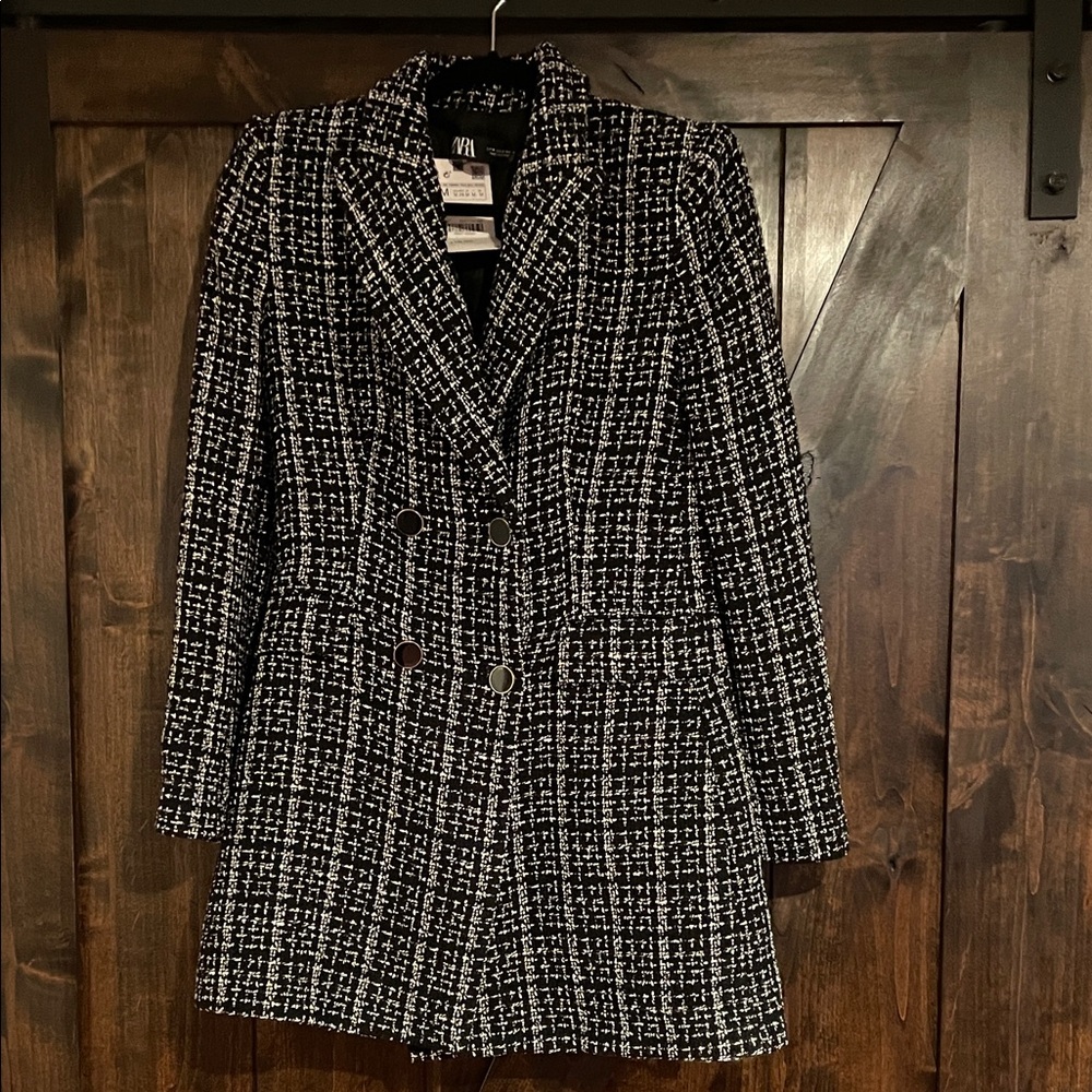 Zara Black and White Tweed Blazer